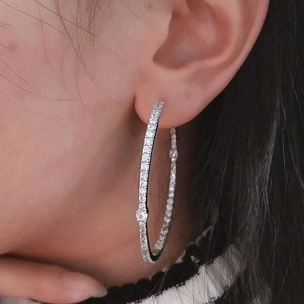 925 Sterling Silver Plated CZ Round Cut 30MM Hoop Earrings For Women