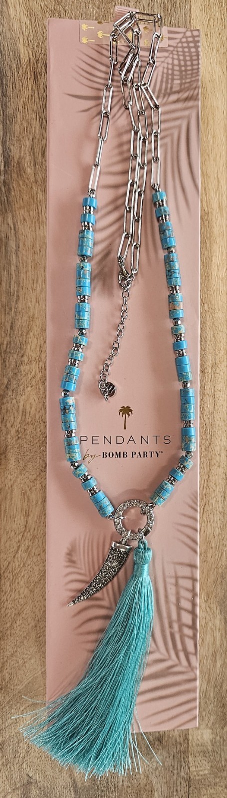 Bomb Party Summer 2023 Pendant Turquoise Black CZ crystal Horn New NO Box 30″