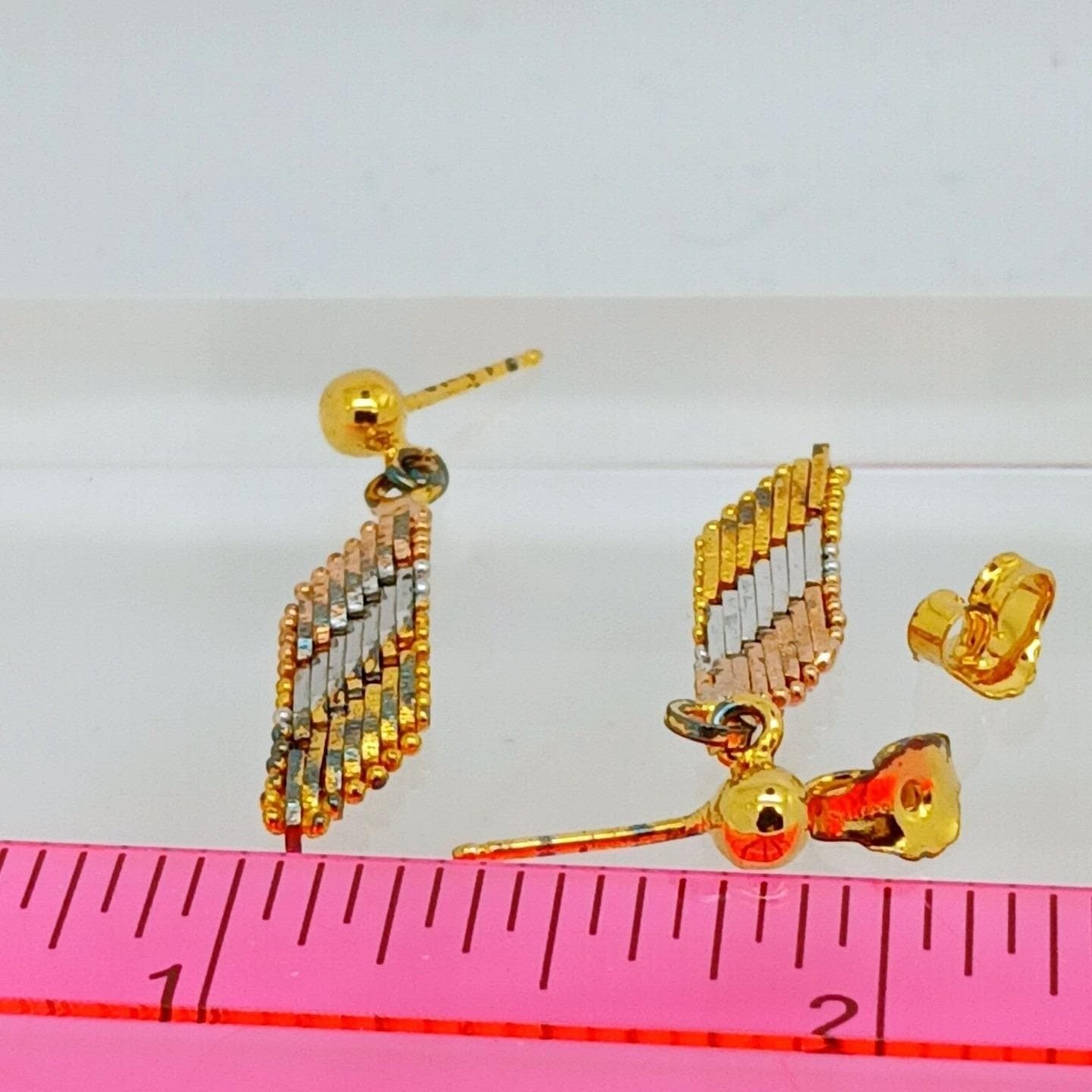 Tri-Color Gold Vermeil Sterling Silver Diamond Cut Dangle Ball Stud Earrings New