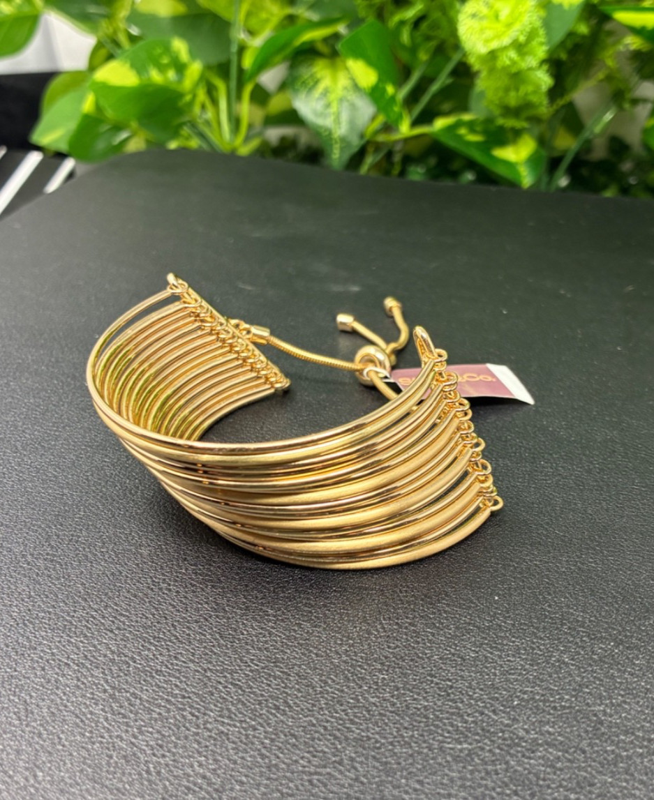 Style & Co Gold Tone Wide Cuff Bracelet Adjustable Layered Bangle NWT