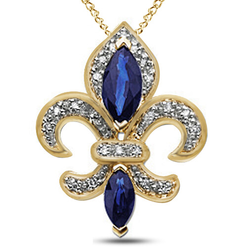 Marquise Blue Sapphire & Fleur-de-Lis Pendant In Sterling Silver