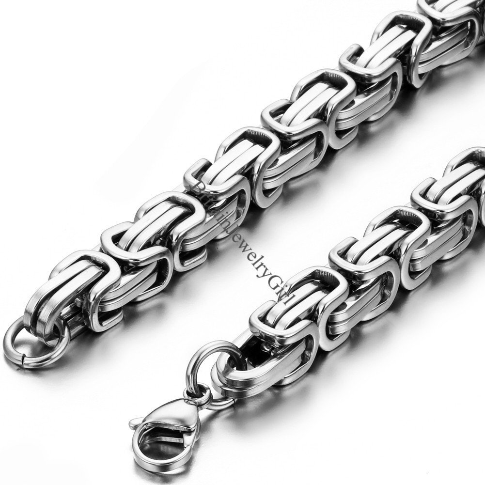 8mm Men’s Stainless Steel Byzantine Box Link Chain Bracelet Wristband Heavy