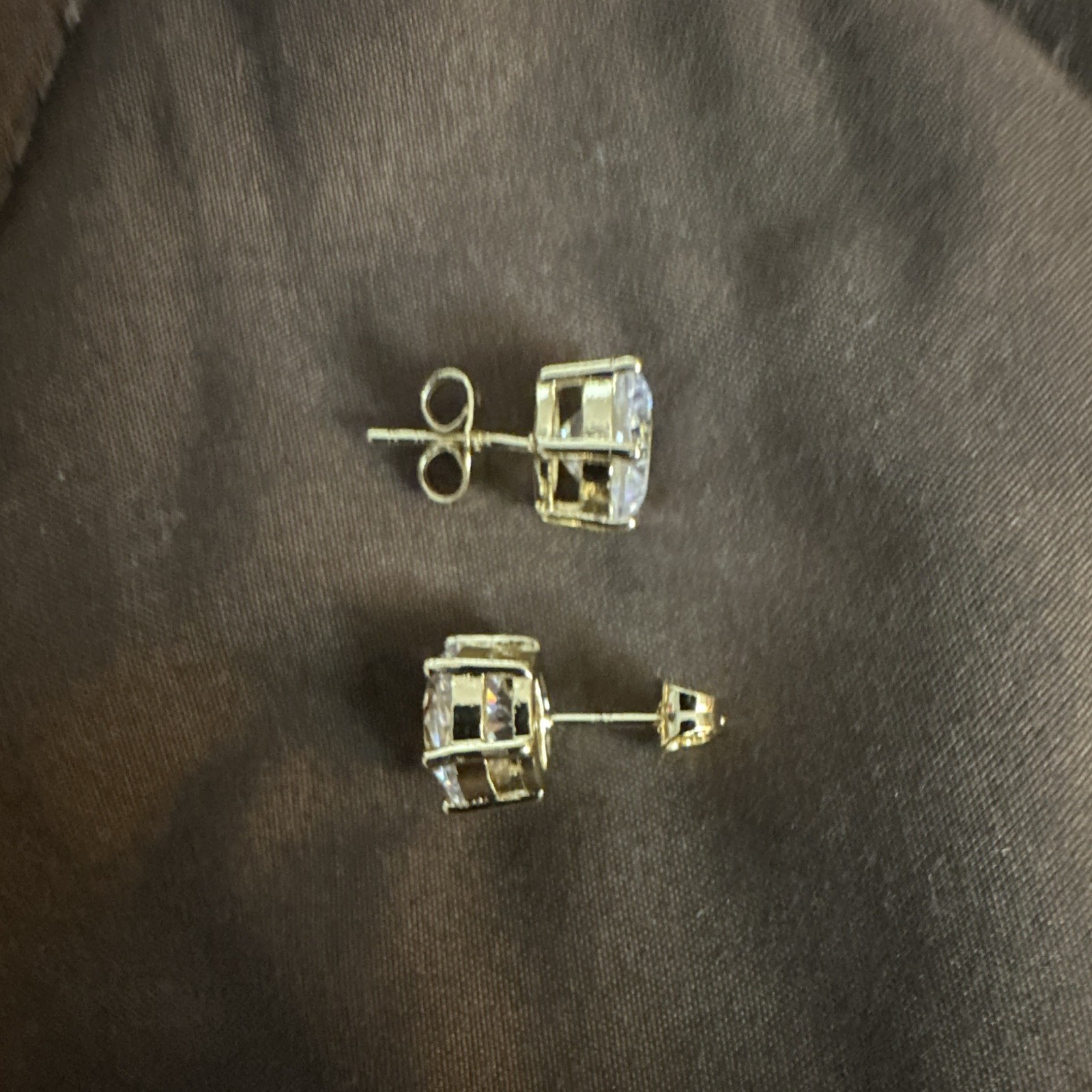 Gold Tone Round Clear Crystal Stud Earrings Prong Set Butterfly Back, Lobe