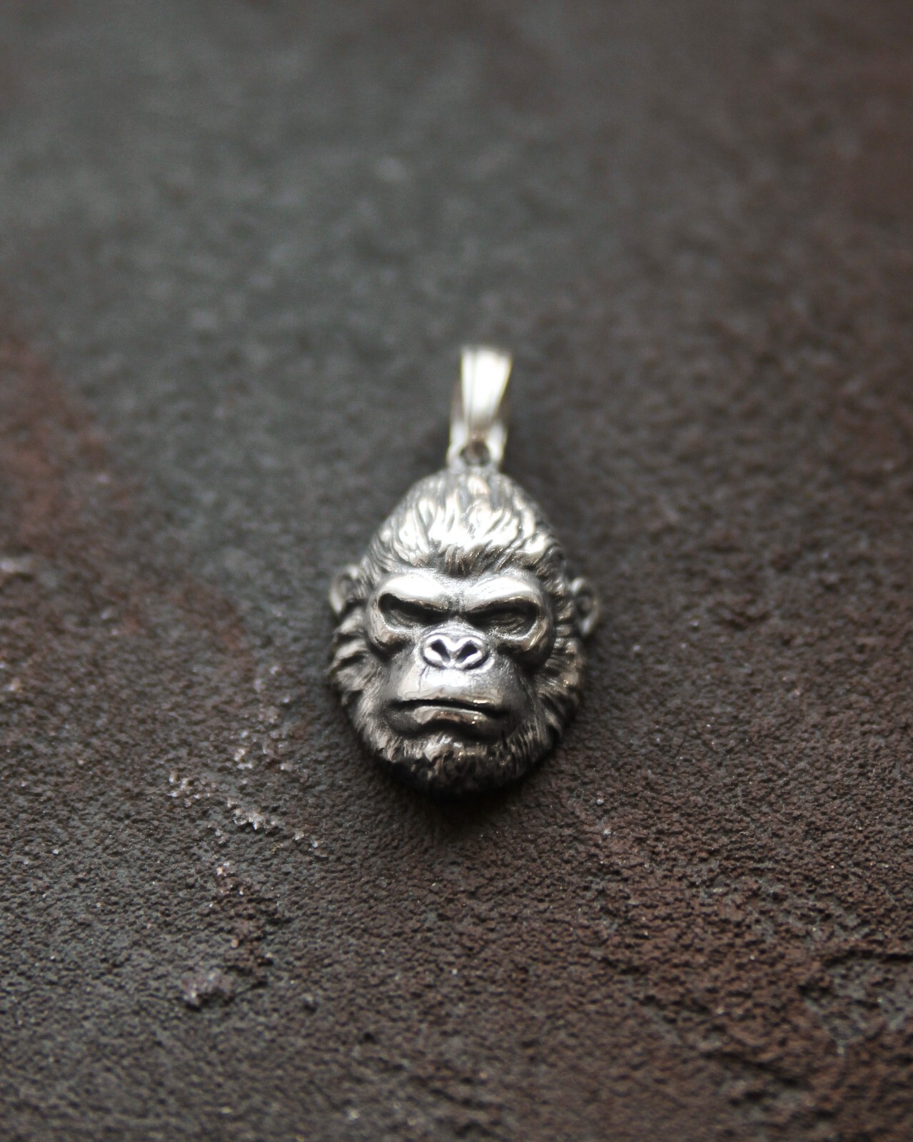 🦍 African Gorilla Pendant – 925 Sterling Silver Ape Head Necklace, King Kong Wi