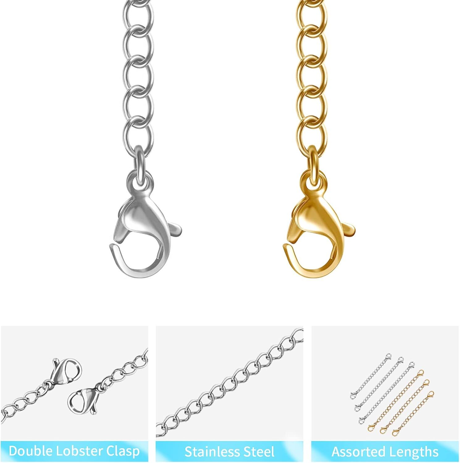 Necklace Extender, 12 PCS Chain Extenders for Necklaces, Premium Stainless Steel