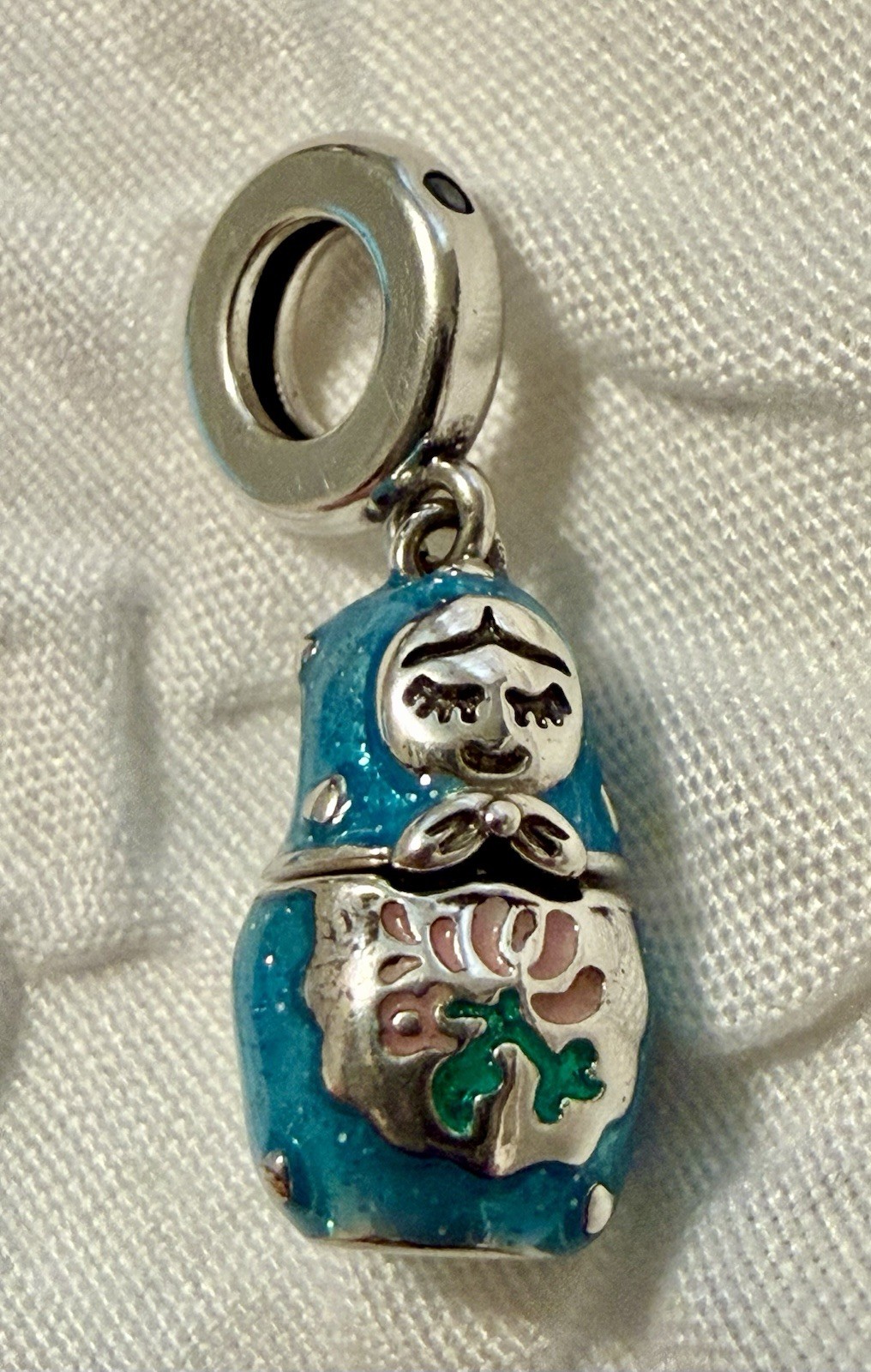 Charm / pendant – 1″h russian nesting doll charm – blue silver.New! No flaws
