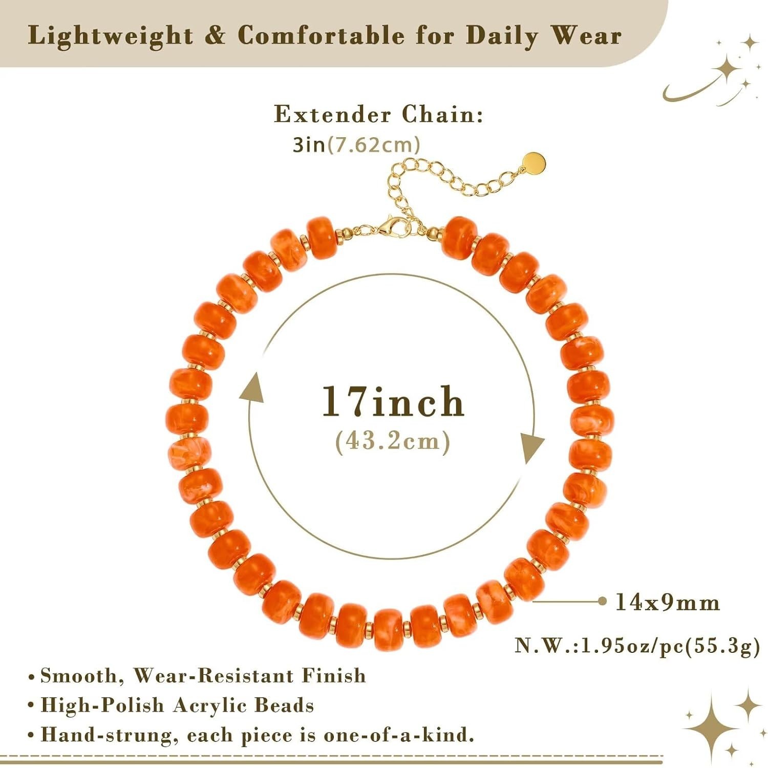 Adjustable Orange Beaded Necklace with Lobster Clasp – Perfect for Layering