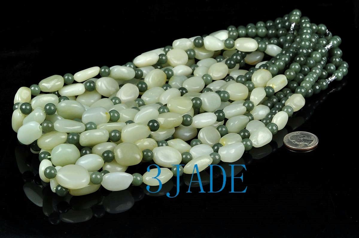 22″ Natural Hetian Nephrite Jade Nugget Beads Necklace
