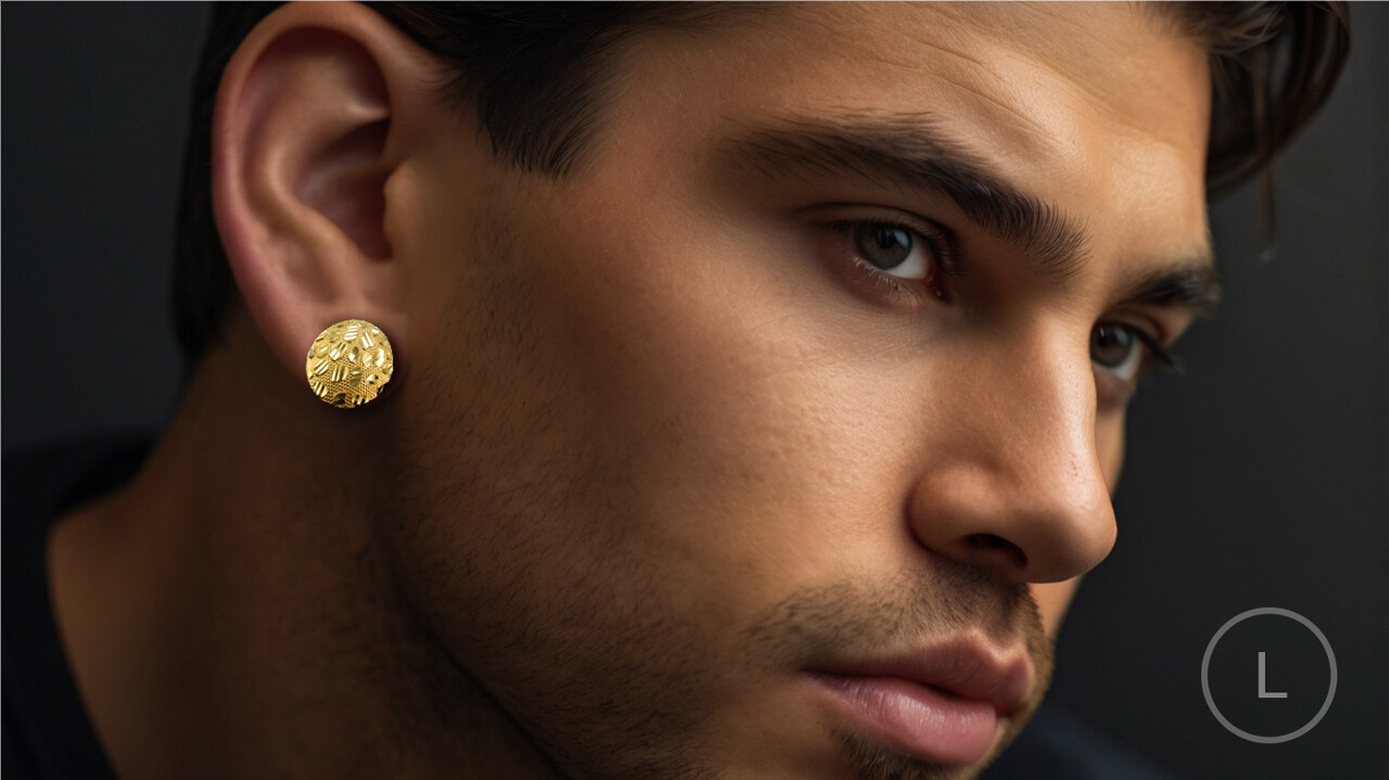14K Yellow Gold Nugget Sparkle Cut Round Stud Earrings (3 sizes)