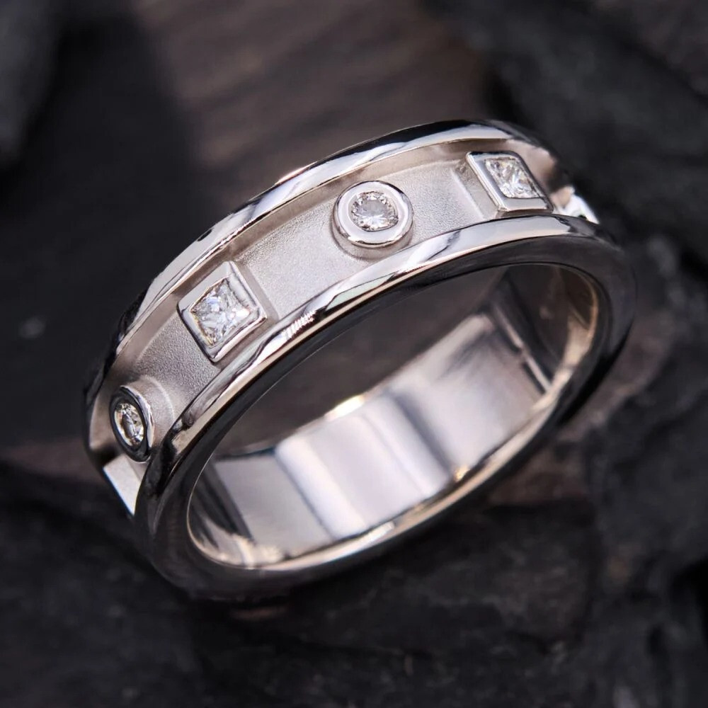 925 Sterling Silver Round & Princess Cubic Zirconia Eternity Unisex Band