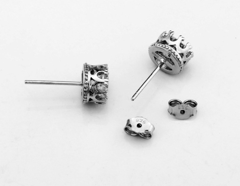 Fashion Crown Set 925 Sterling Silver 1.5 Cts Cubic Zirconia Stud Earring Gift