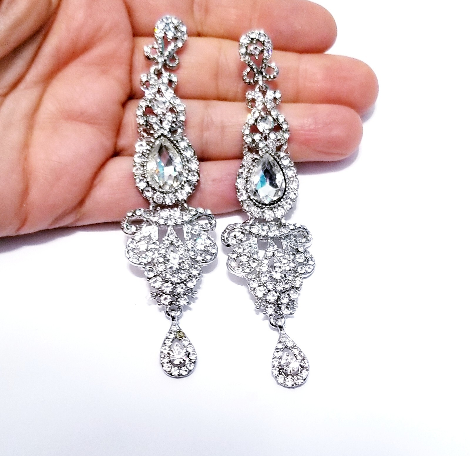 Chandelier Earrings Rhinestone Austrian Crystal 4 inch Clear