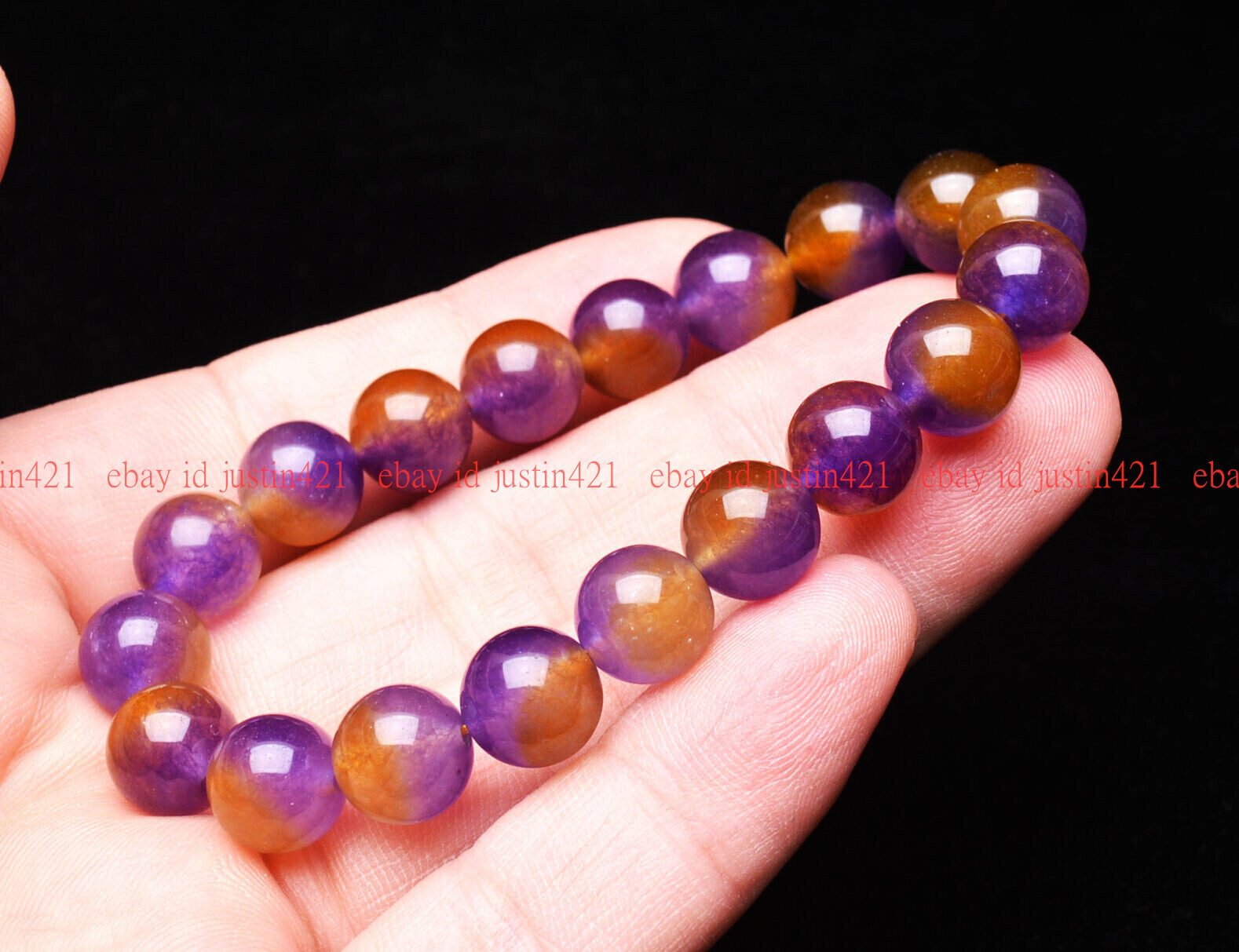 10mm Natural Ametrine Purple Yellow Crystal Gemstone Round Beads Bracelet 7-9″