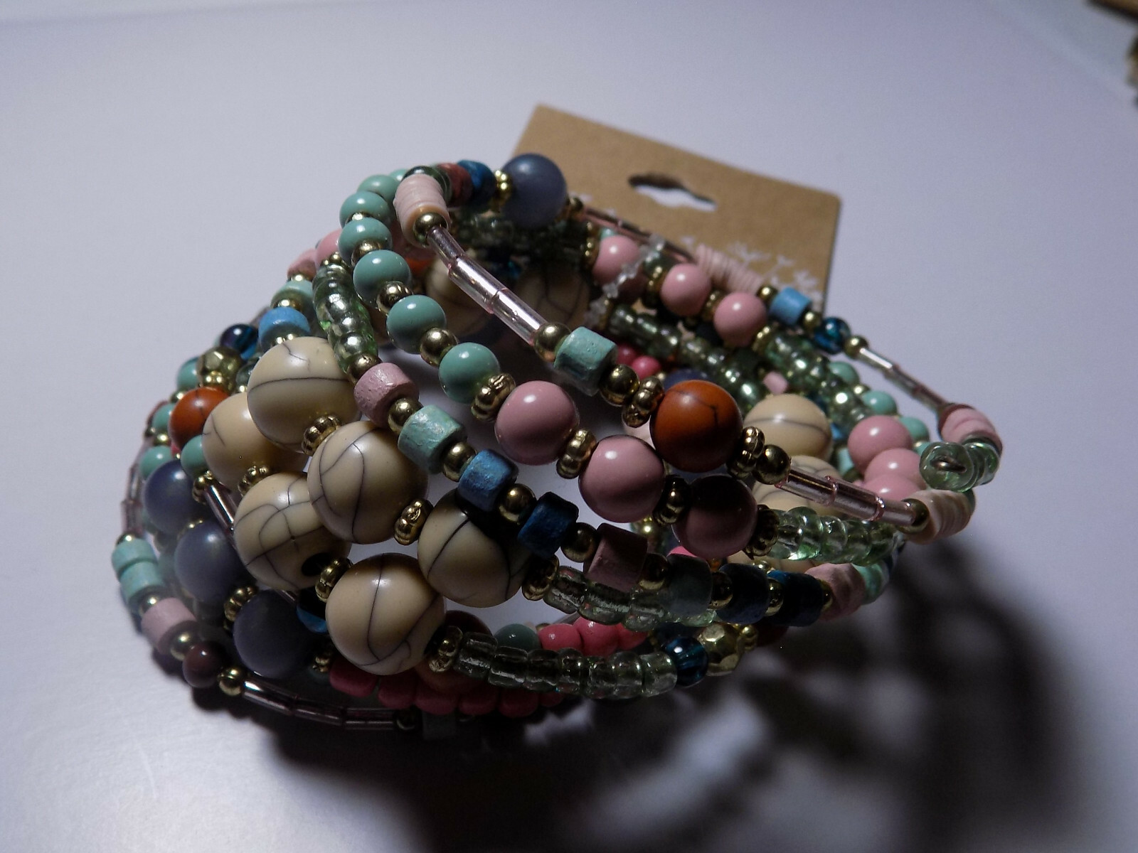 Beaded blue, pink & cream wrap around bracelet NWT (154)