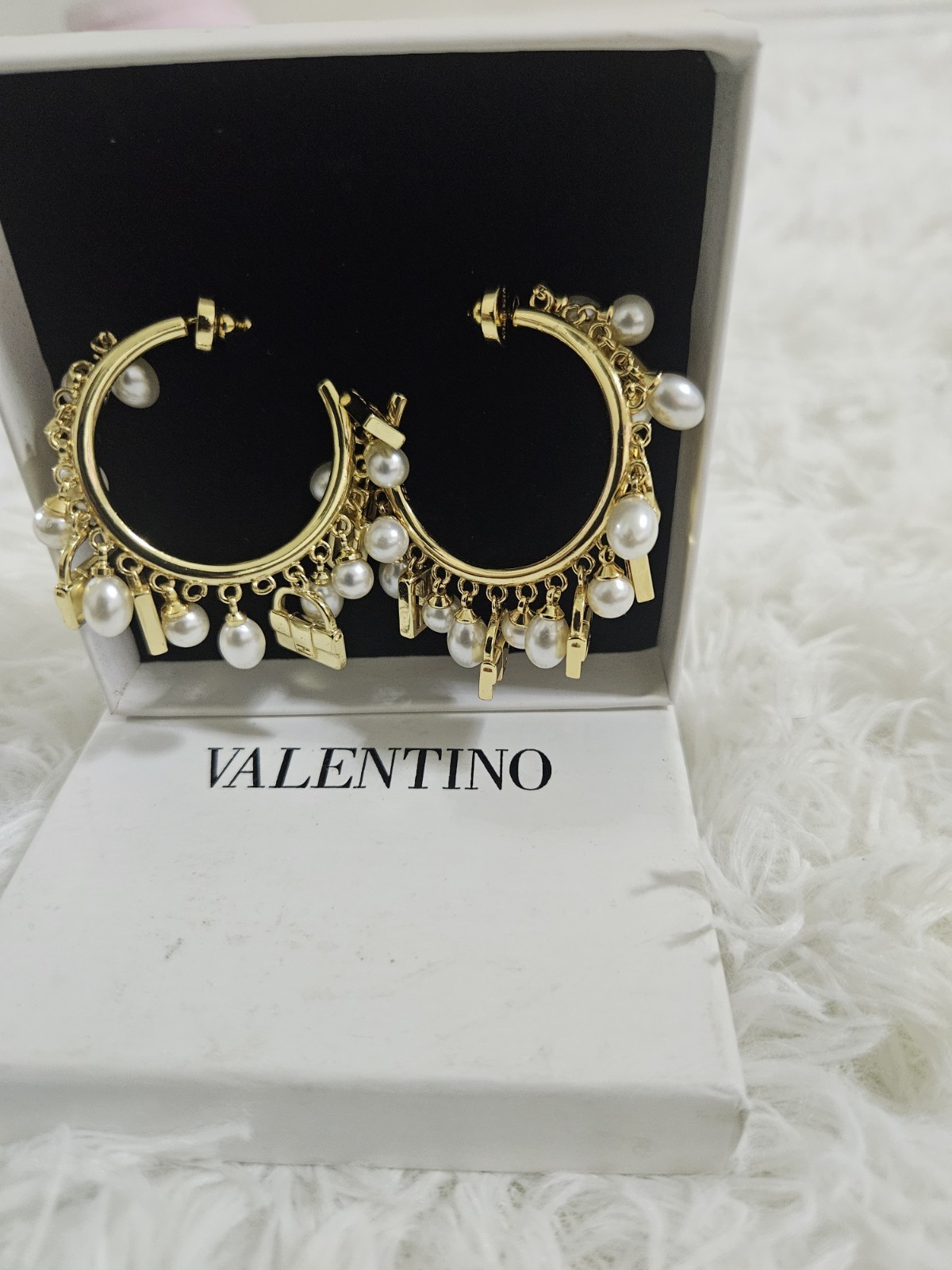 Valentino Bead Earrings Hoop Design Pre-owned Great Condition with case