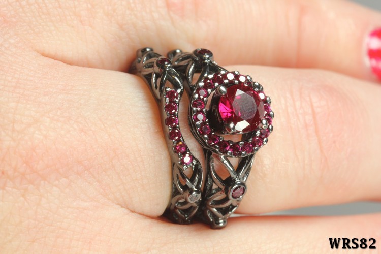 Pink CZ Nickel Free Black Rhodium Fairy Tale Engagement Bridal CZ Ring Set