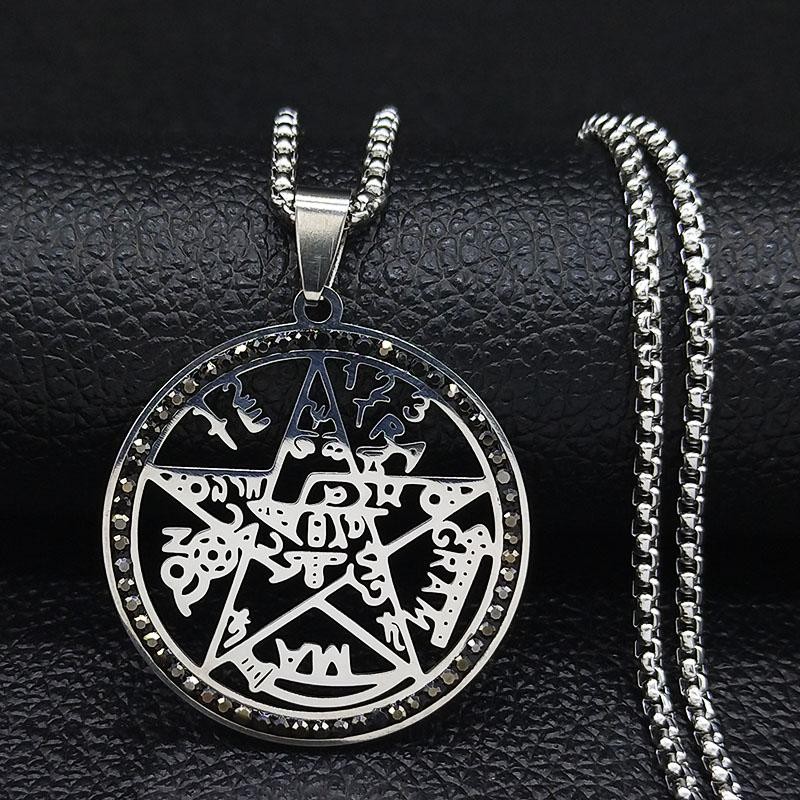 Tetragrammaton Pentagram Necklace Stainless Steel Esoteric Unisex Pendant Gift
