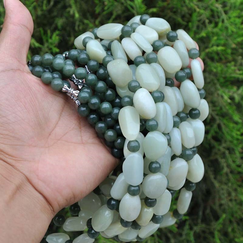 22″ Natural Hetian Nephrite Jade Nugget Beads Necklace