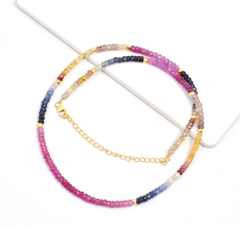 3-4MM Multi Sapphire Faceted Roundelle Gemstone Beads Properties Necklaces 32”