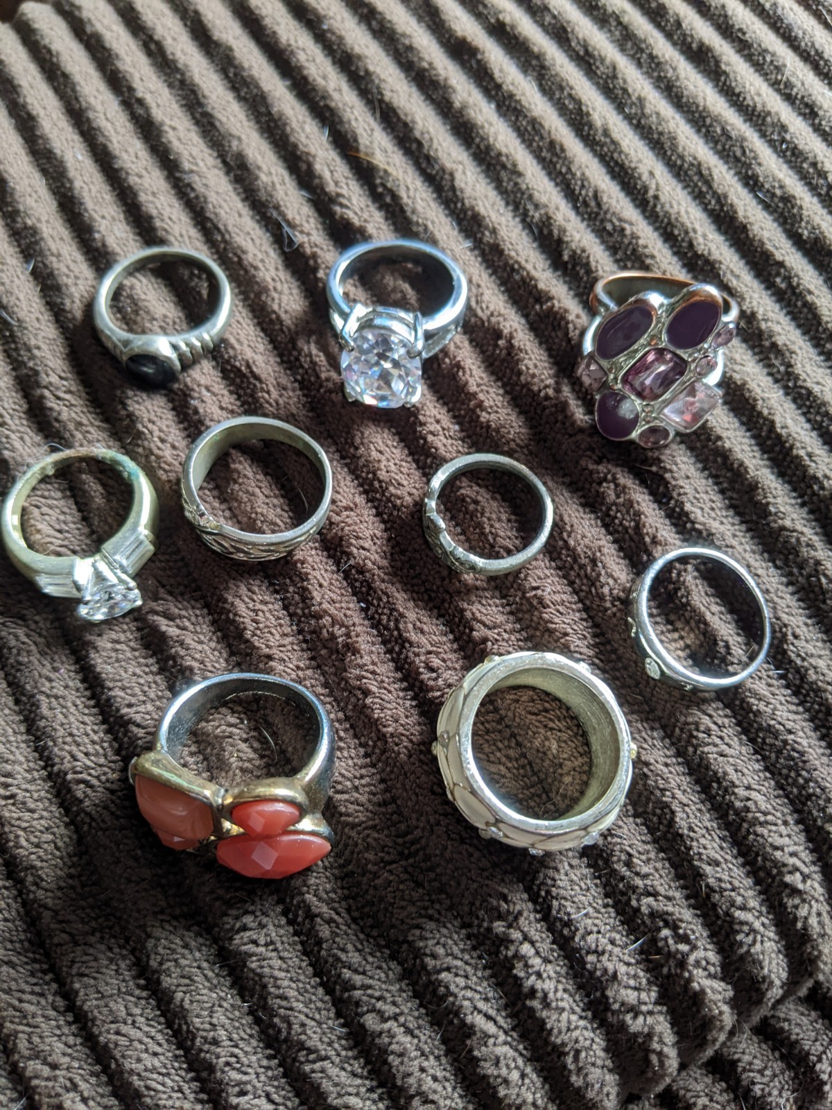 Rings Lot Silver Metal Assorted Stones – all different sizes