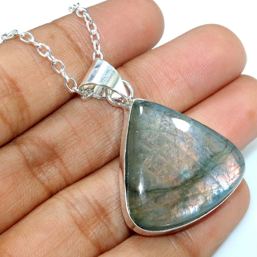 925 Silver Plated Fiery Labradorite Jewellery Necklace Handmade Size 17″ MJ