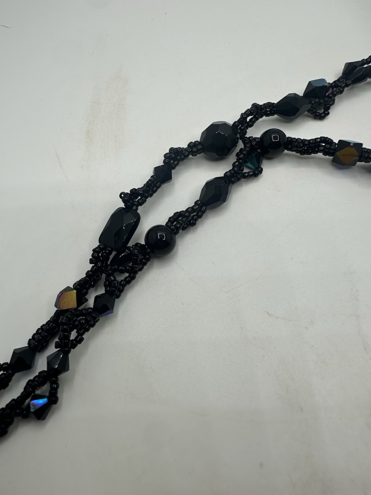 Black Beaded Statement Necklace Faceted Glass Acrylic Beads Handmade Boho Bib