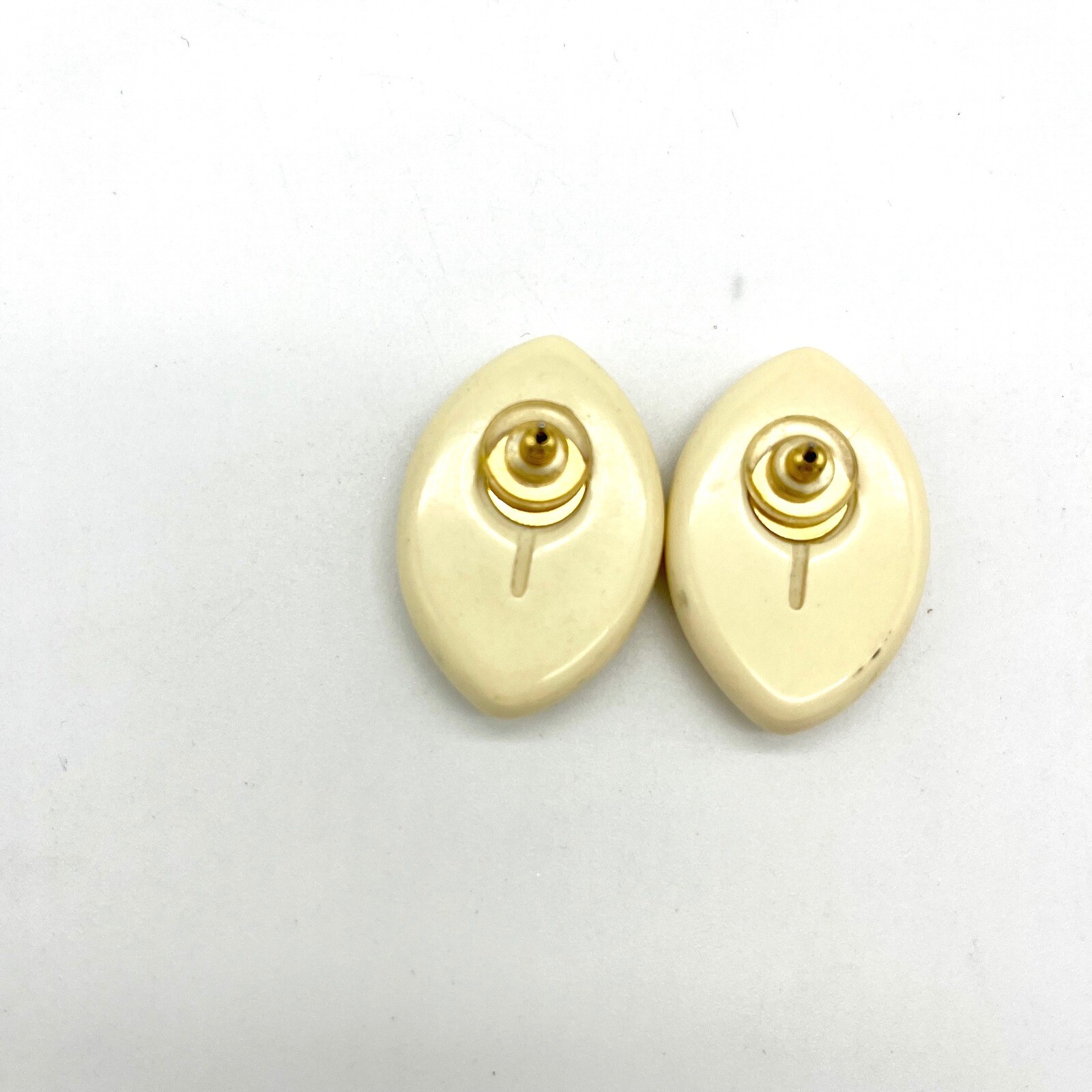 Vintage Gold Tone Earrings Oval Studded Design Fashion Jewelry