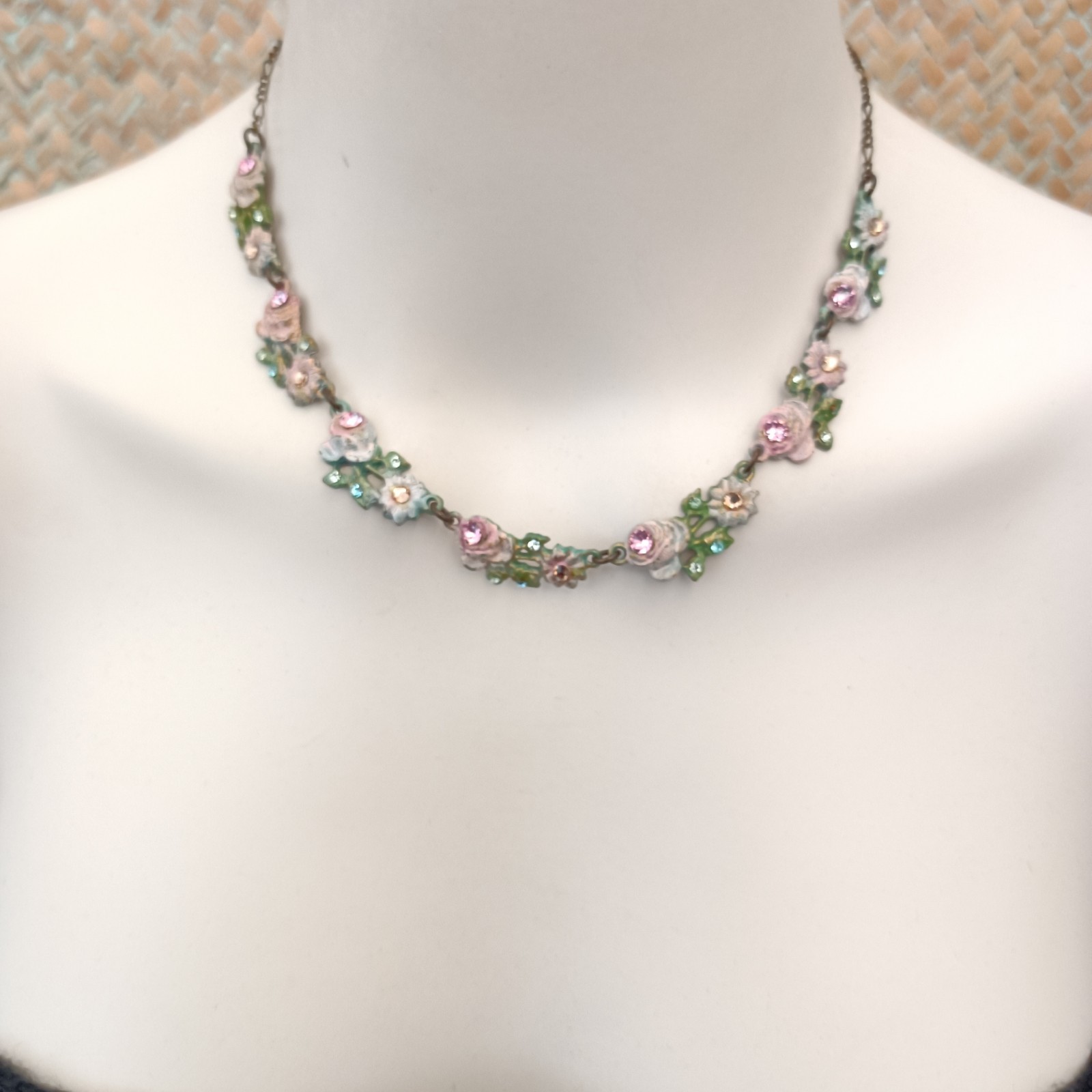 Romantic Michal Negrin Necklace Pastel Floral Enamel Choker Fairy Shabby Chic