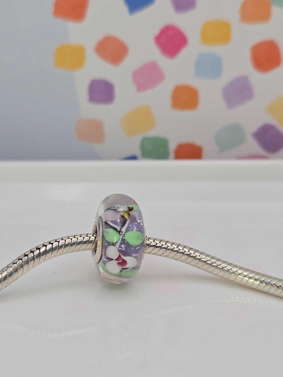 Authentic Pandora Bee silver flowers bee Murano Glass Silver murano Charm