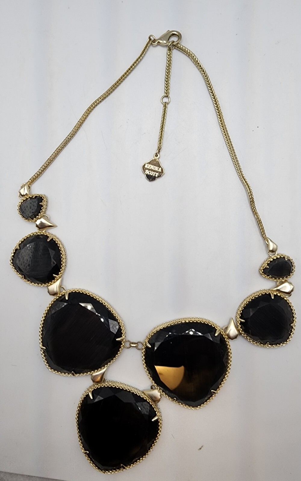Kendra Scott Black large Vintage Statement Necklace gold Heavy 15″ 2″ Extender
