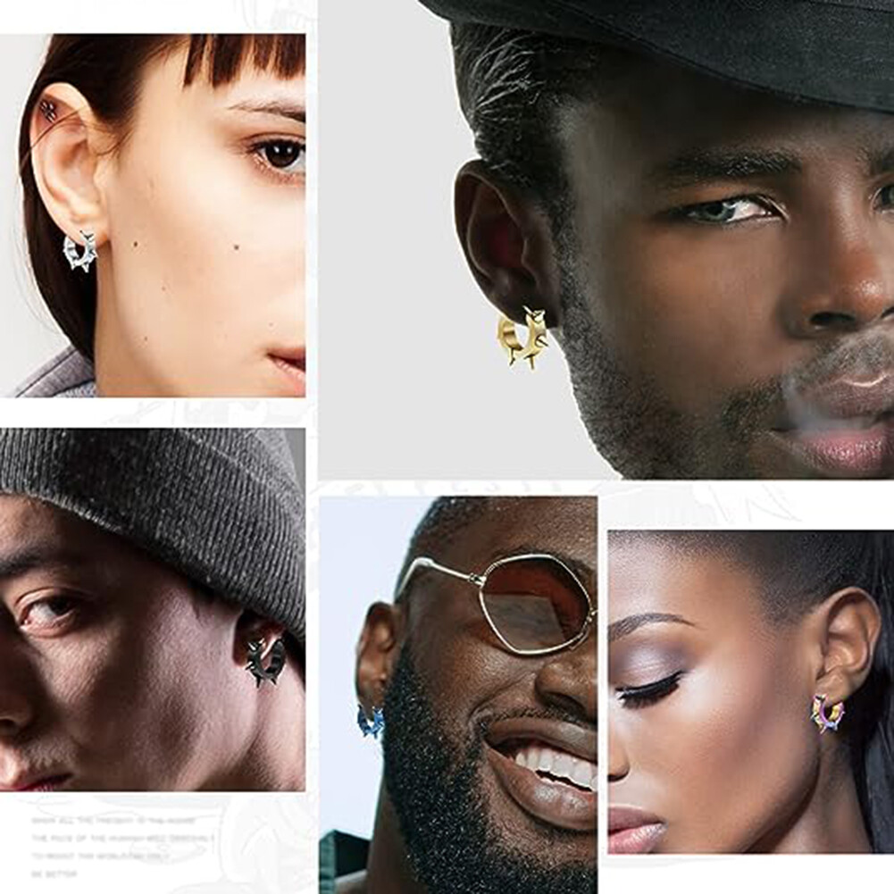 Unisex’s Hip Hop Spike Ear Stud Stainless Steel Hoop Earrings Jewelry Fashion