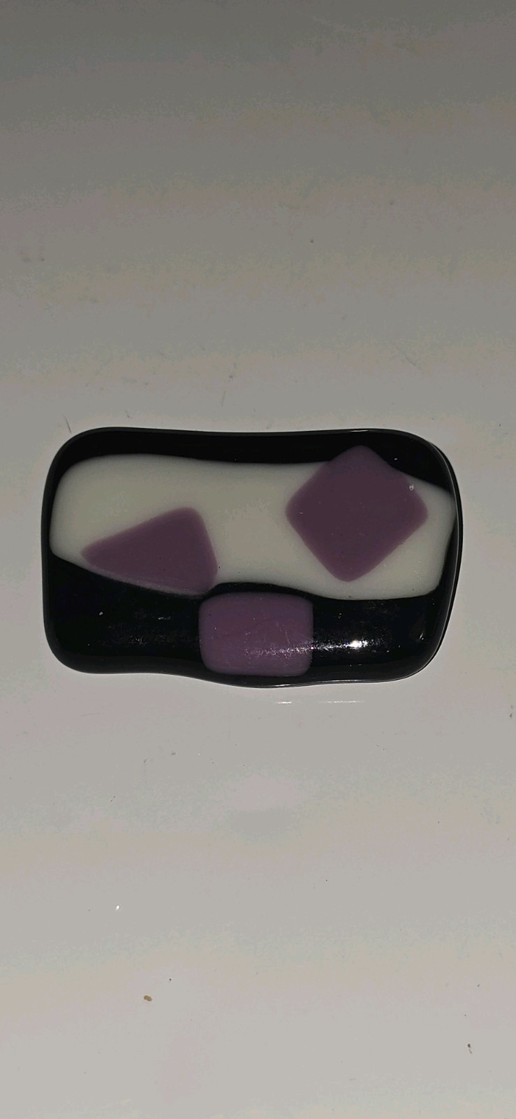 Fused Art Glass Geometric Pin Black White Purple