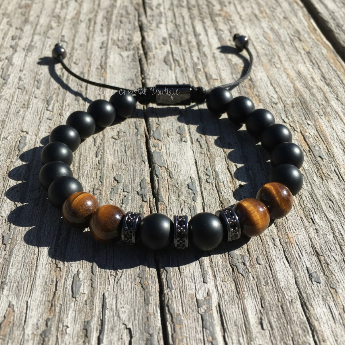 Natural Black Tourmaline & Tiger Eye Beaded Bracelet Healing Protection Bracelet