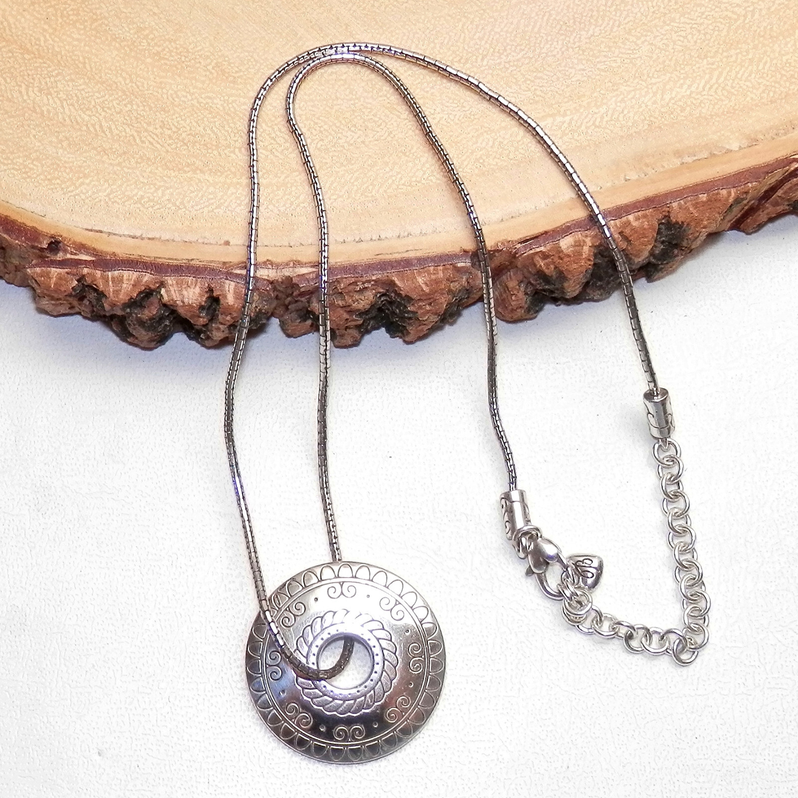 BRIGHTON CARRILLO Silver Plated Round Disc Reversible Pendant NECKLACE 18-20.5in