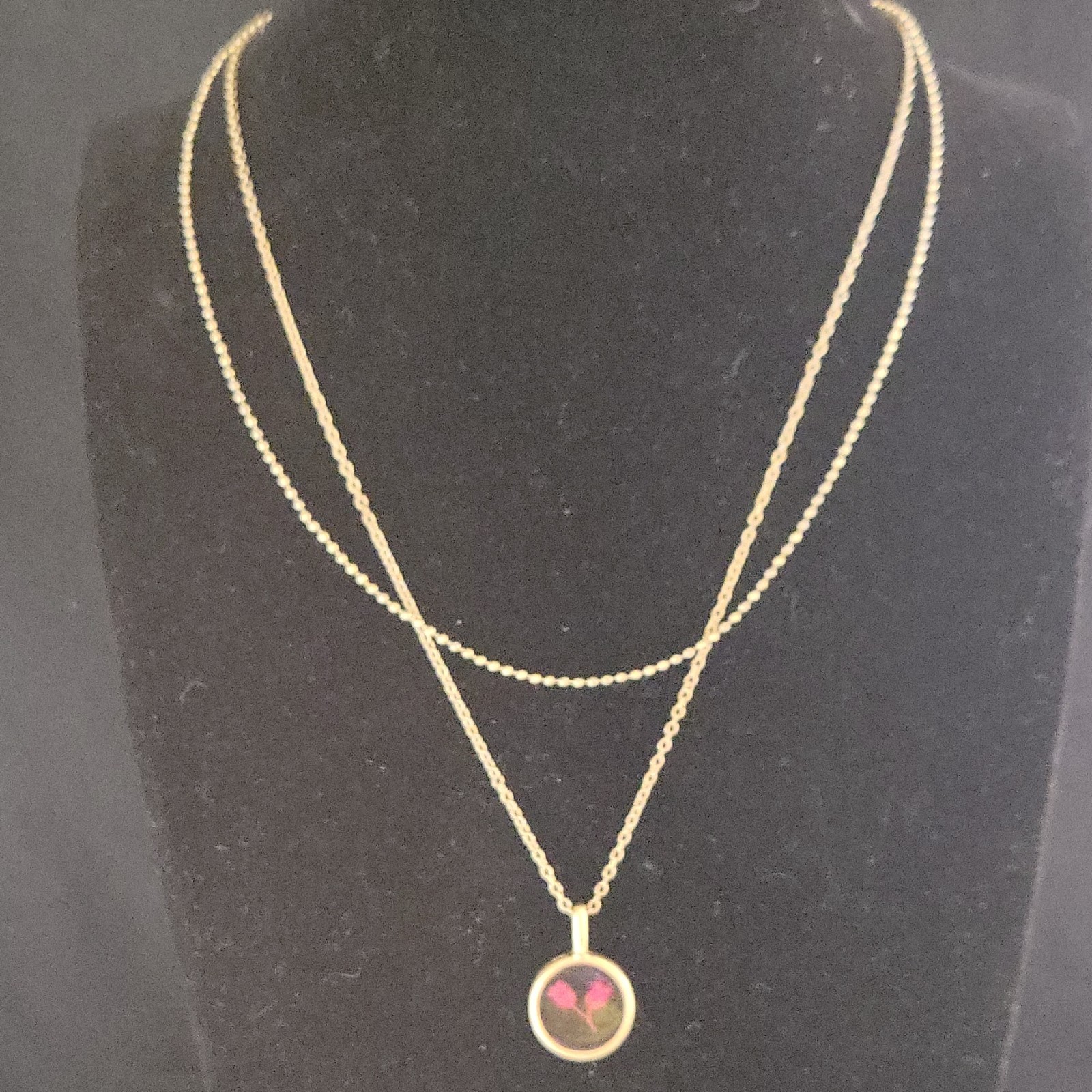 14″ Beautiful Vintage SU CZ CH Layered Pressed Flower Necklace
