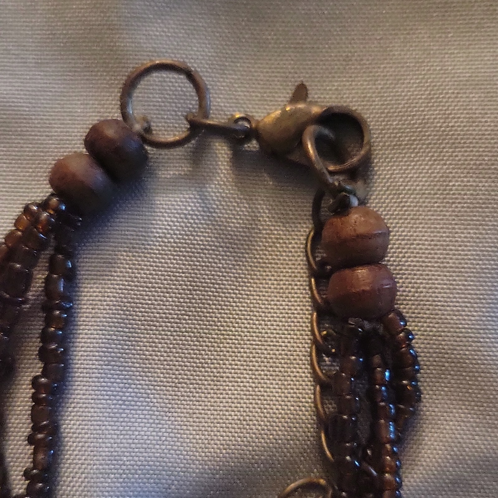 Multi-Strand Blue & Brown Wood Beaded Necklace, Lobster Clasp