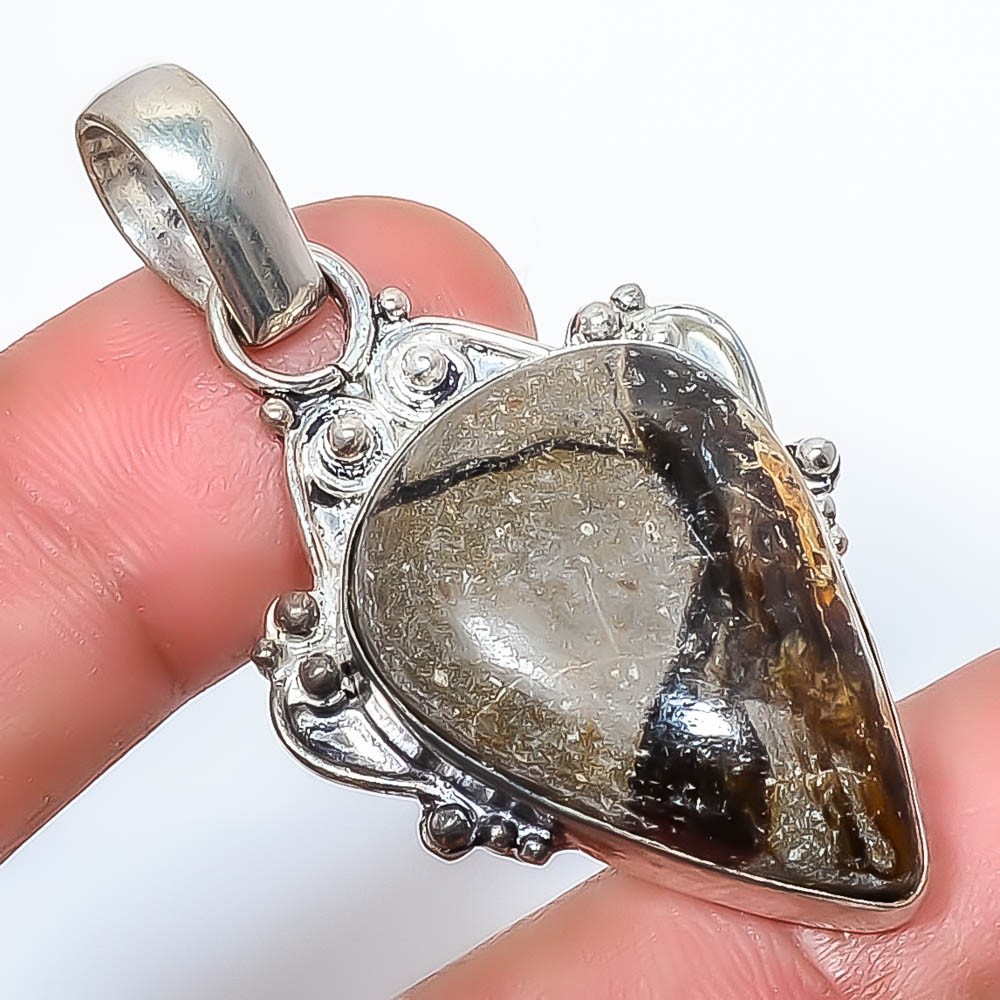 Natural Septerian Stone Gemstone 925 Silver Plated Pendant 2.07″ P326