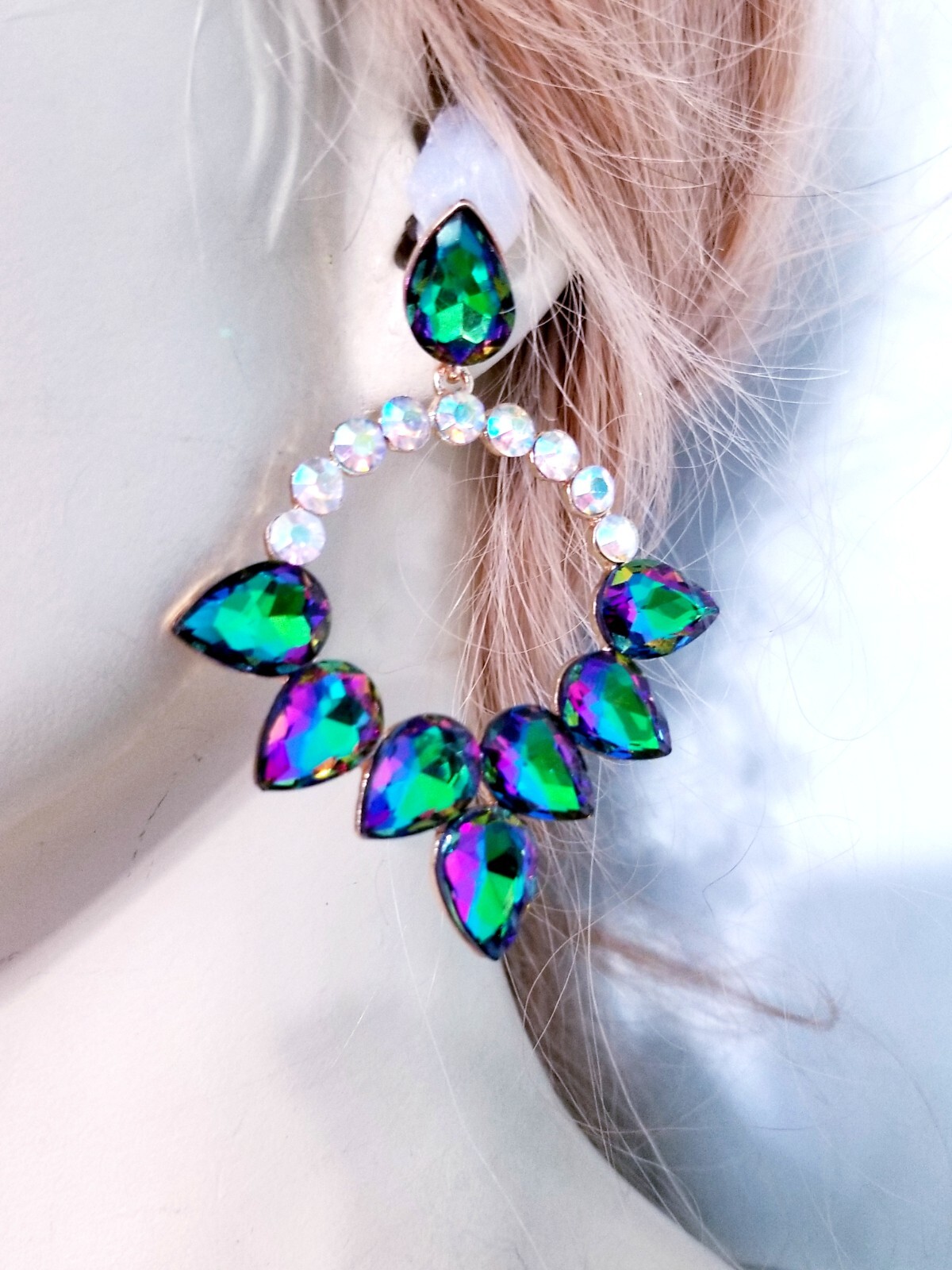 Color-shift Drop Dangle Chandelier Rhinestone Crystal Pageant Prom Earrings 2.9″