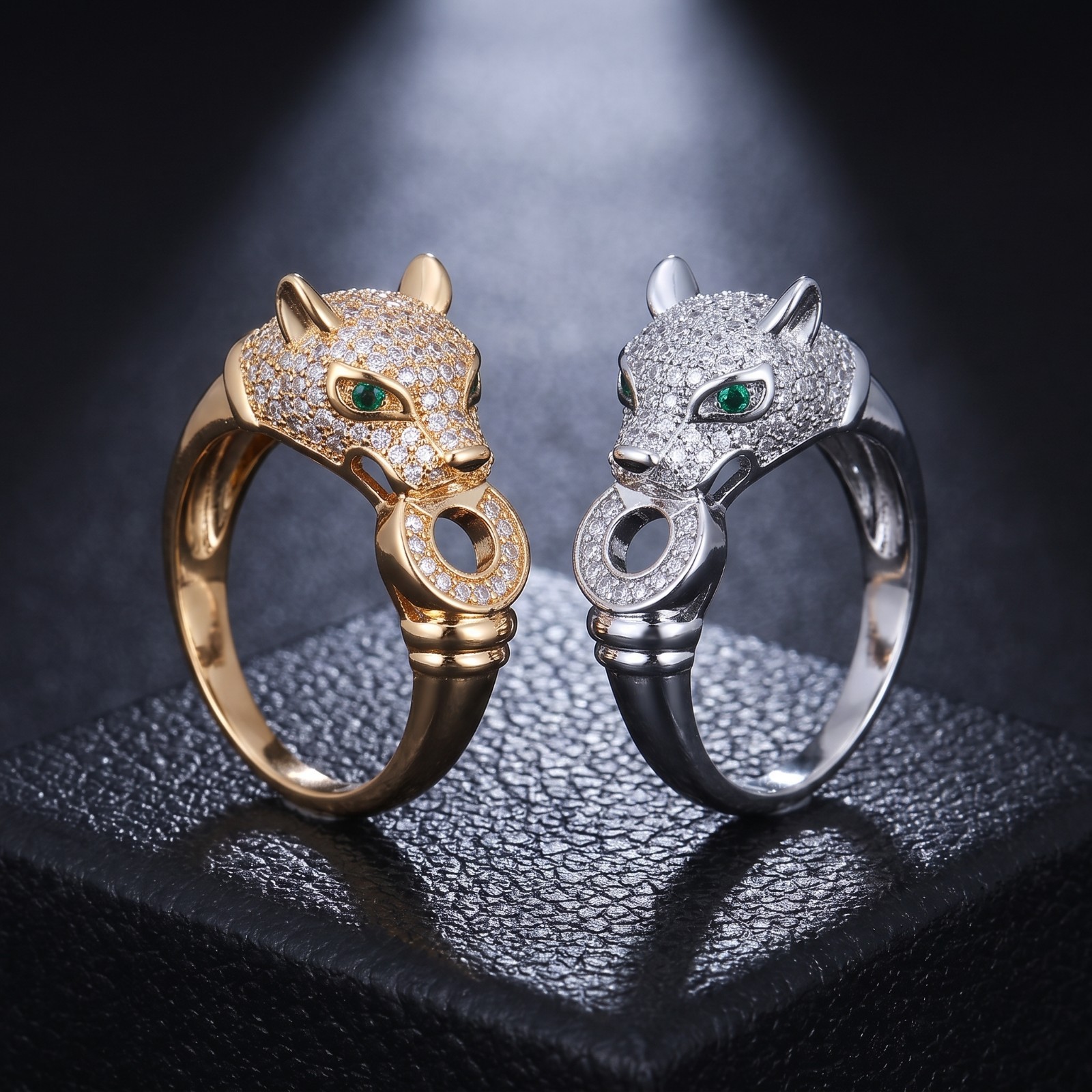 Cartoon animal leopard head micro-painted zircon women’s ring jewelry