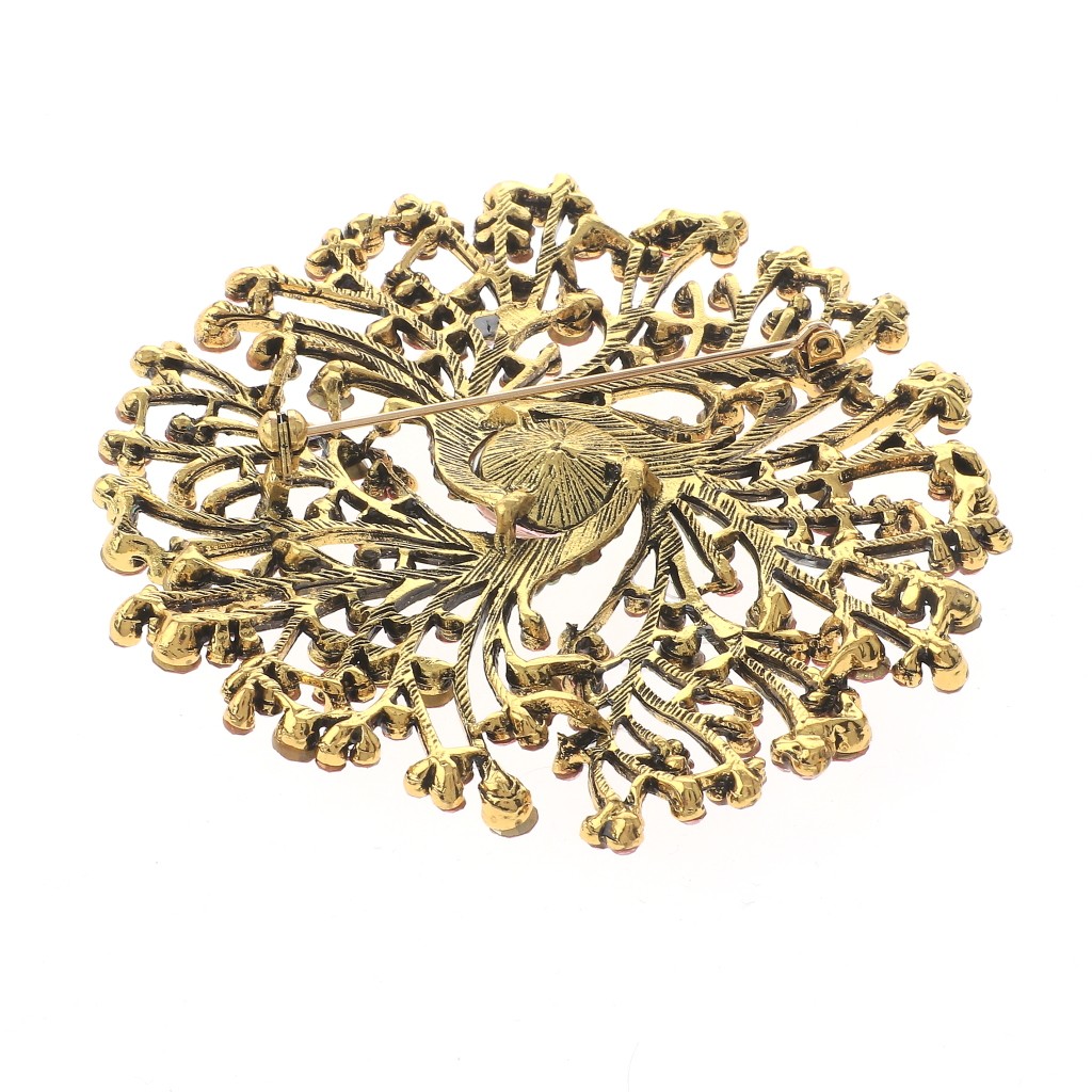 Antique Gold Tone Alloy Metal Extra Large Crystal Flower Brooch P1513-PNG