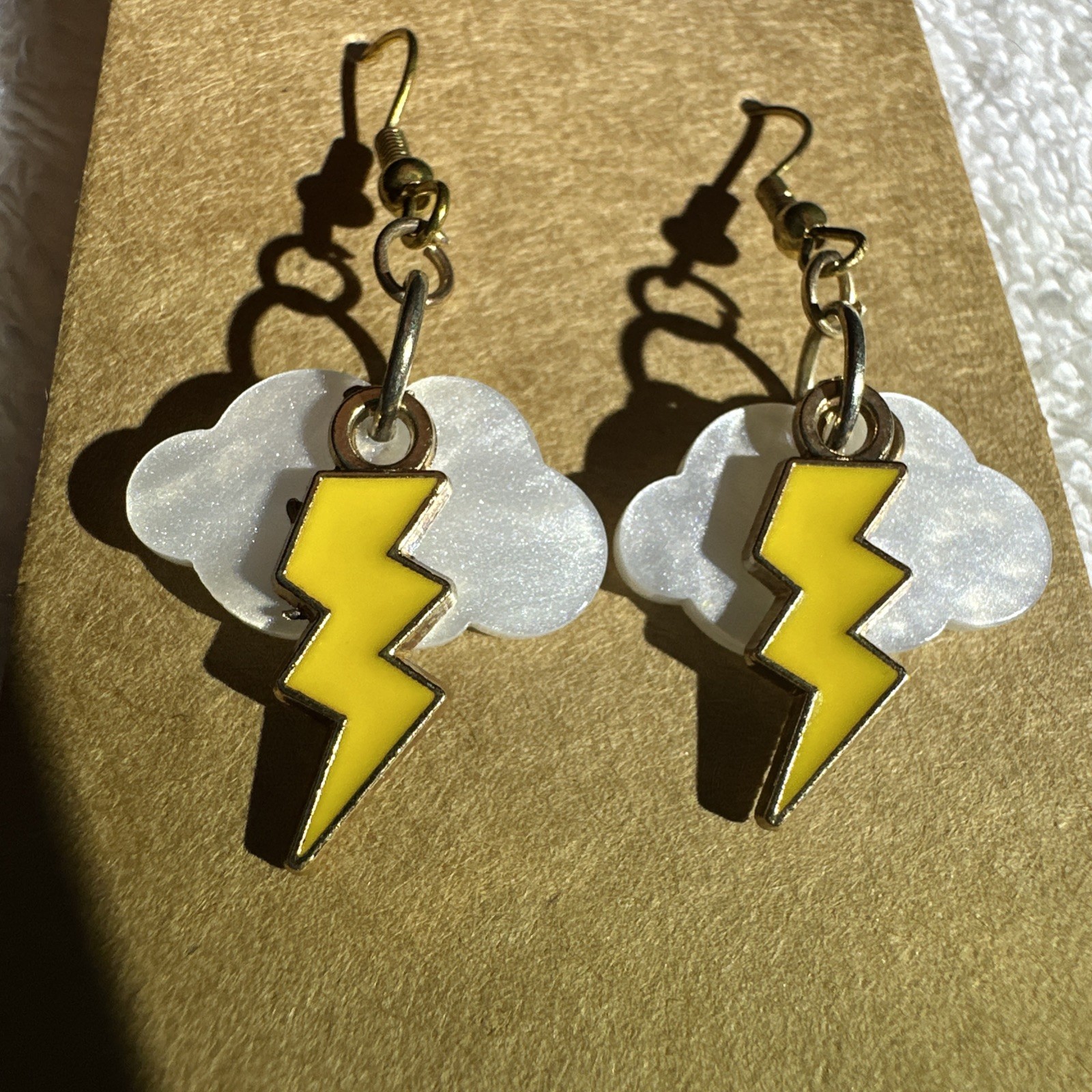 White Cloud Charm & Yellow Lightning Bolt w/Gold Toned Hook Homemade in USA NEW