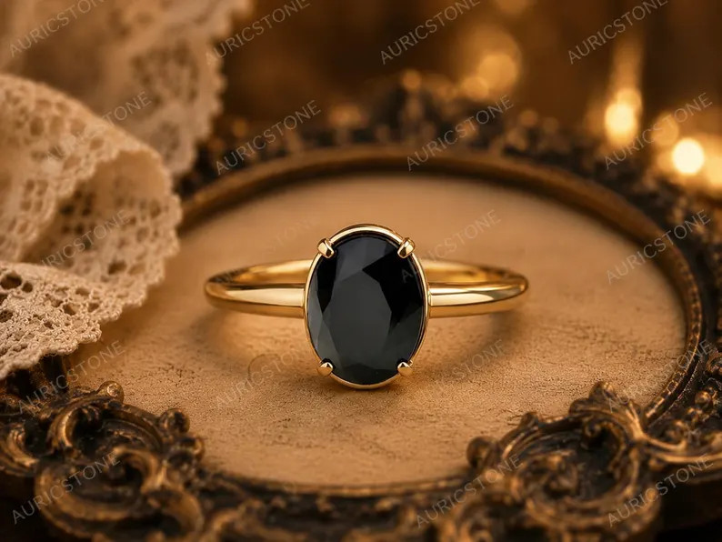 Lab Created Black Hakik Ring, Base Metal: Brass Finish: Gold Plated