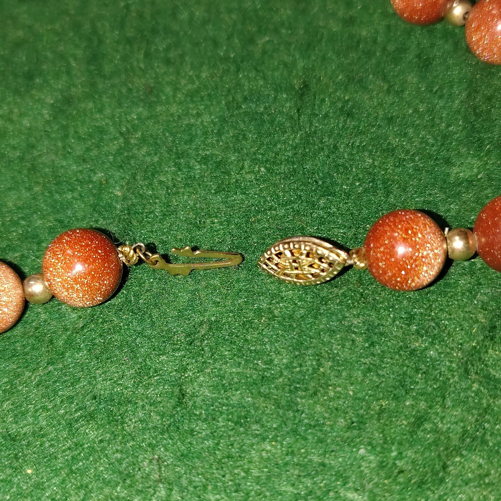 Brown Goldstone Round Beaded Necklace Ball, Bead Hook Clasp.