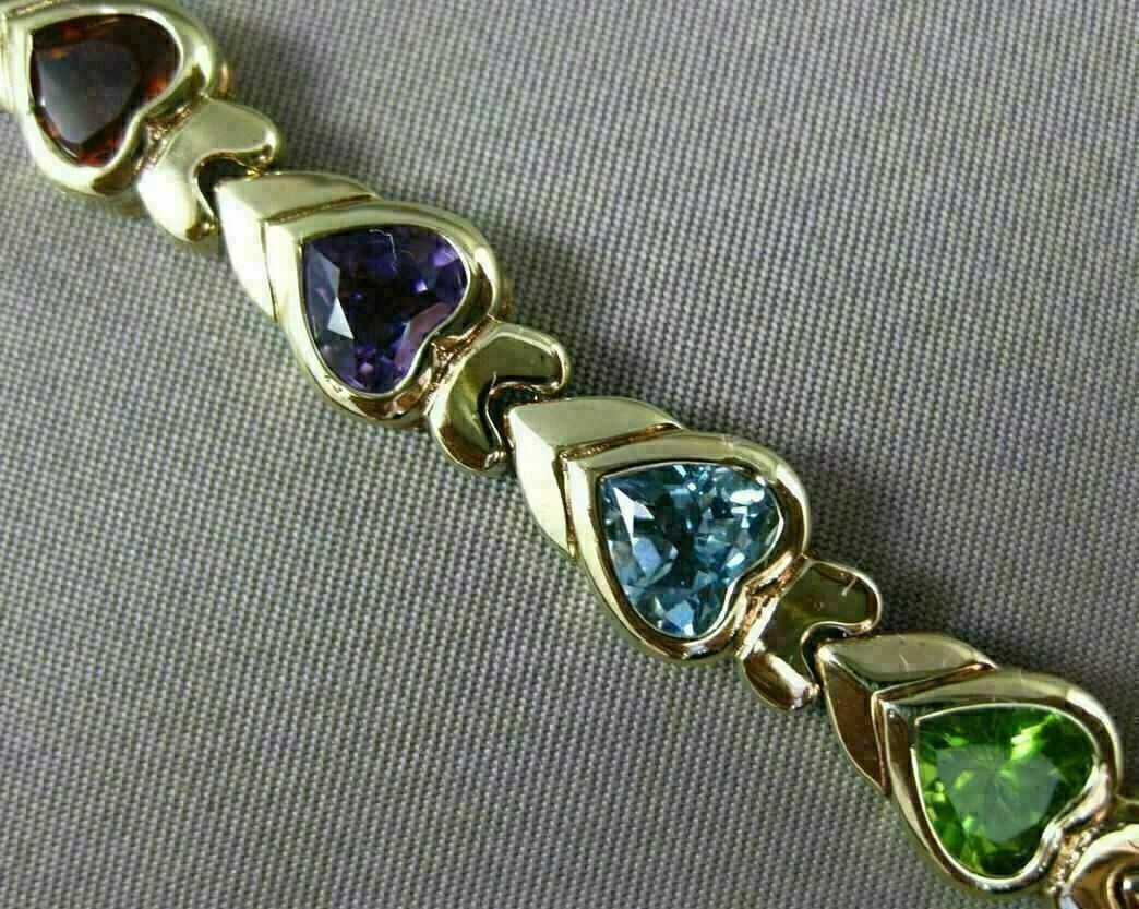 10 CT Simulated Multi Gemstone 14K Yellow Gold Finish Pretty Heart Love Bracelet