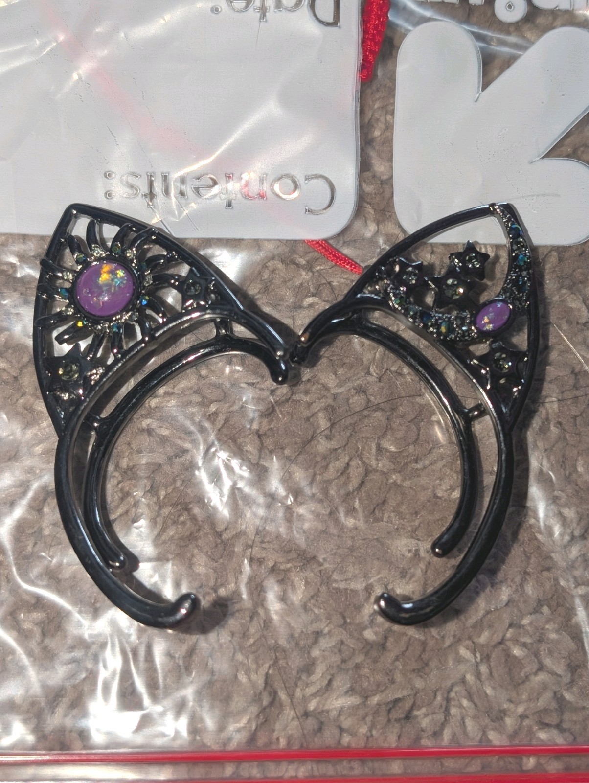 Hot Topic Gothic Cat Ear Cuffs Celestial Moon Star Sun Purple Opal Accents