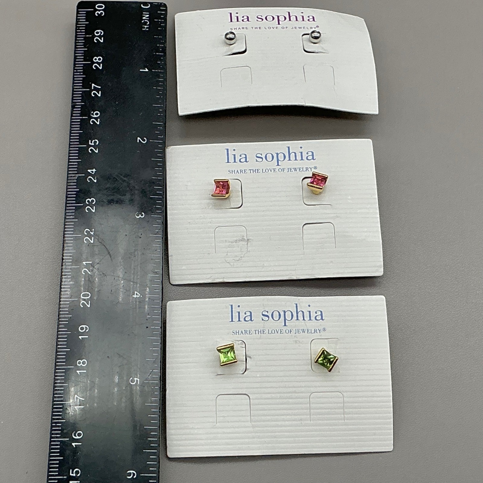Lia Sophia Earrings Womens Gold Silver Tone Pink Green Stud Set 0.25 Inch