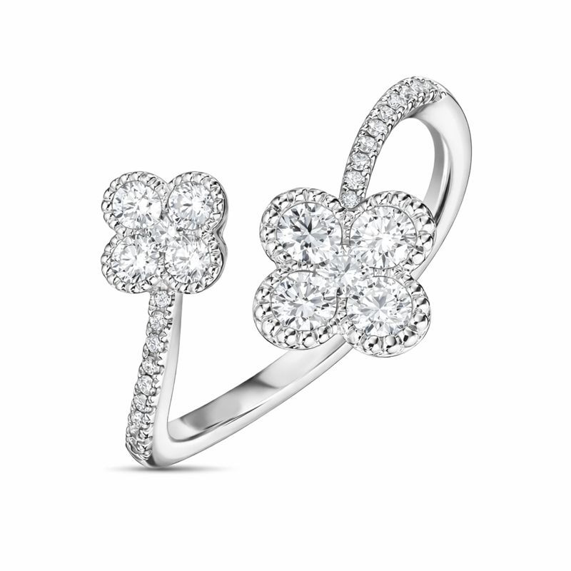 925 Sterling Silver Flower Ring|White Blue CZ Floral Open Band Statement Jewelry