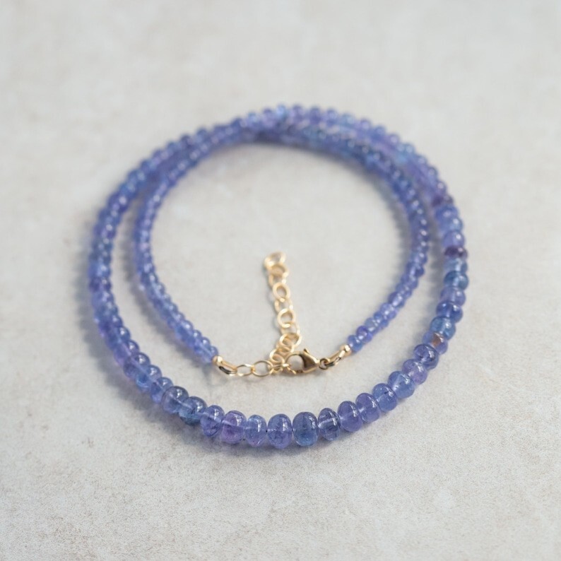 A++ Genuine Blue Tanzanite Smooth Rondelle Gemstone Beaded 3-4MM Necklaces 24”