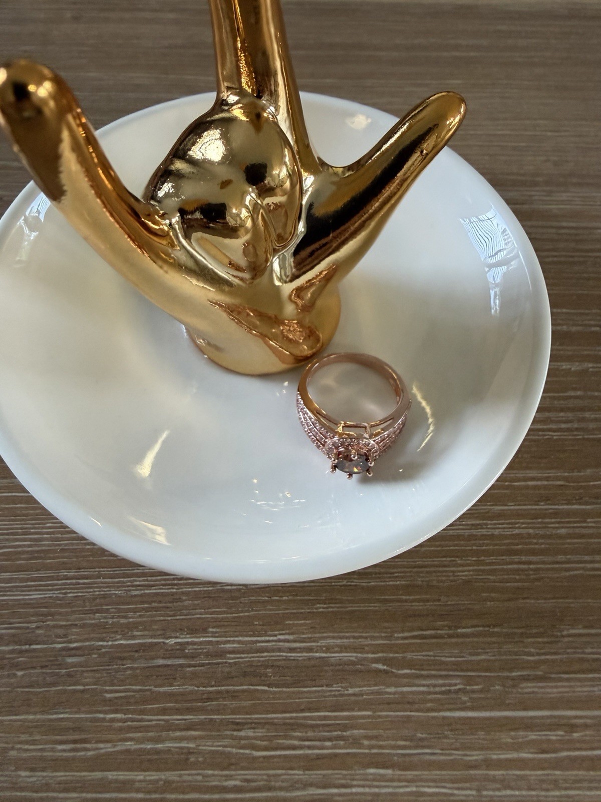 Rose Gold Tone Metal Cocktail Ring Size 6 ChampagneRound Stone Halo Pave