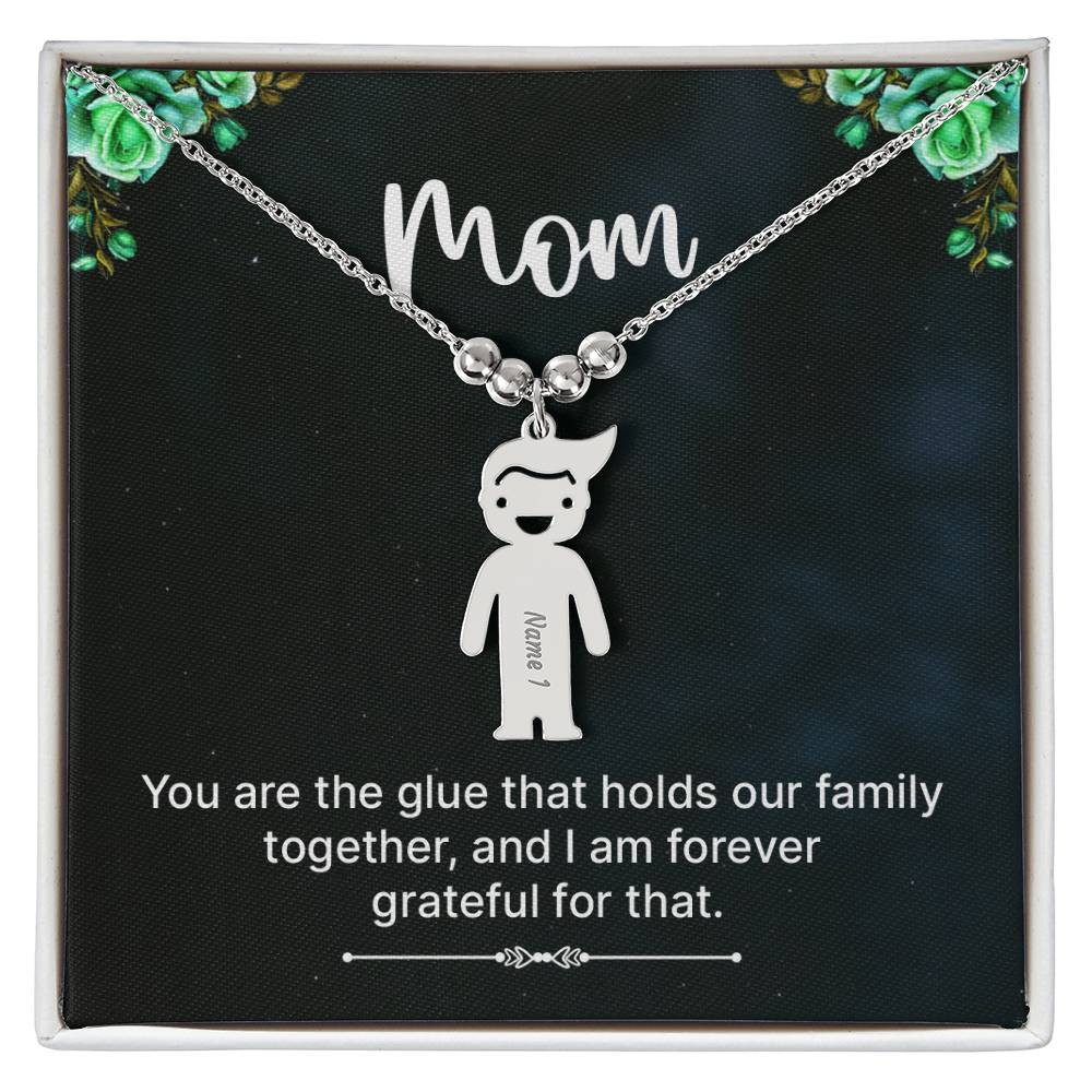 Engraved Kid Charm Mom Necklace, Personalized Children’s Name Pendant, Custom Mo